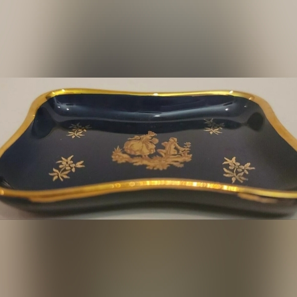 Limoges Castel France Courting Couple Minature Dish Cobalt & 22K Gold Trim - Picture 3 of 8